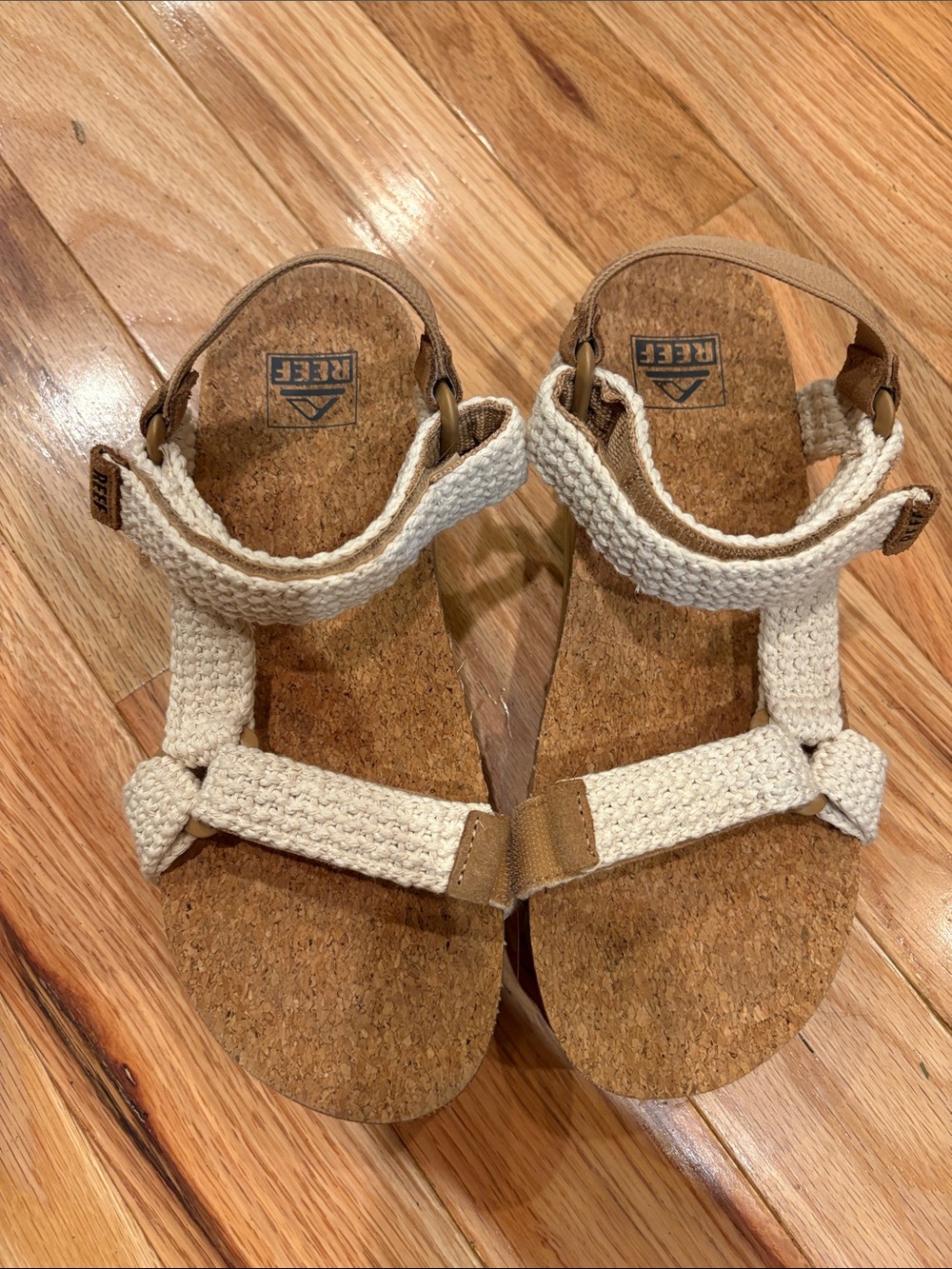 Reef Cream Braided Cork Sandals with Tan Accents